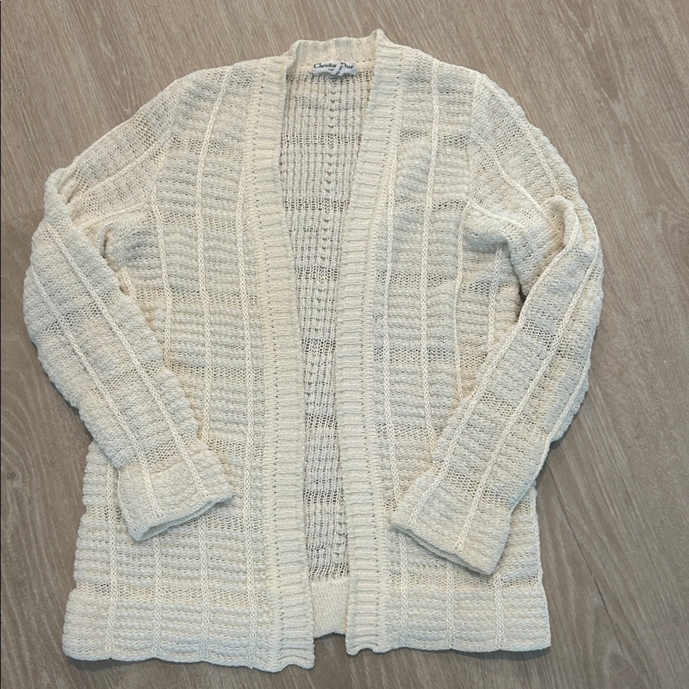 Vintage Christian Dior Cream Open-Front Knit Cardigan